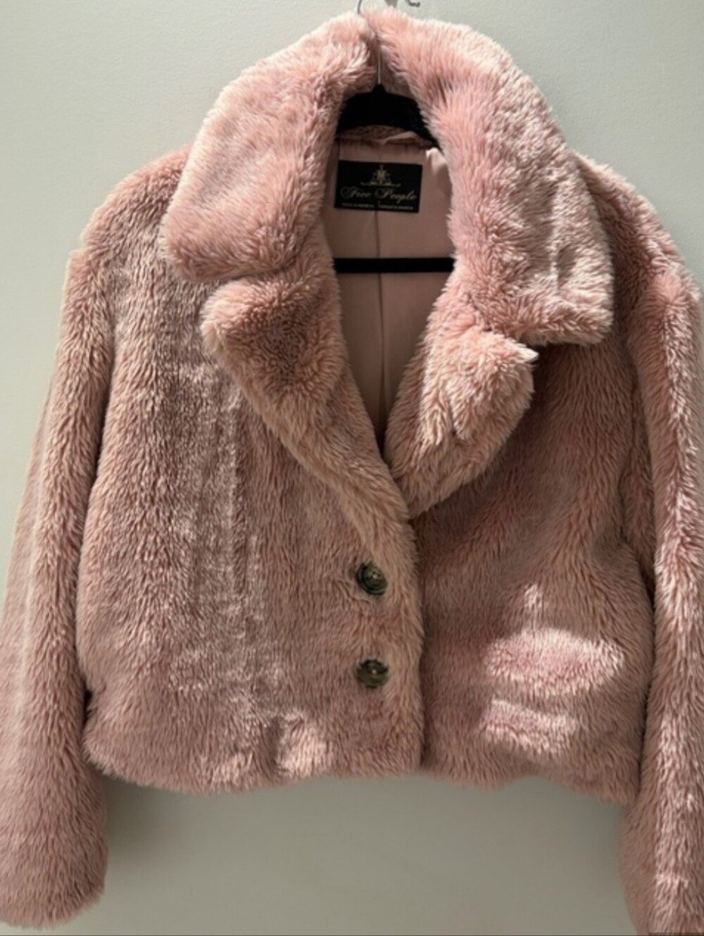 Free People Faux Fur Cropped Jacket - Blush Pink Sz S